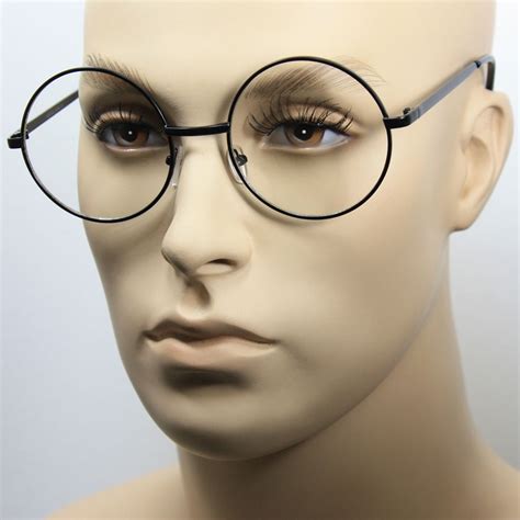 large round wire frame glasses.